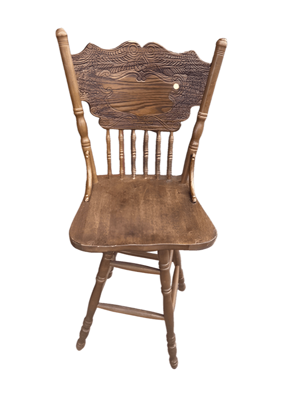 Pressed-Back Oak Swivel Bar Stool