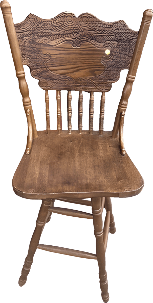 Pressed-Back Oak Swivel Bar Stool - Antique 1900s