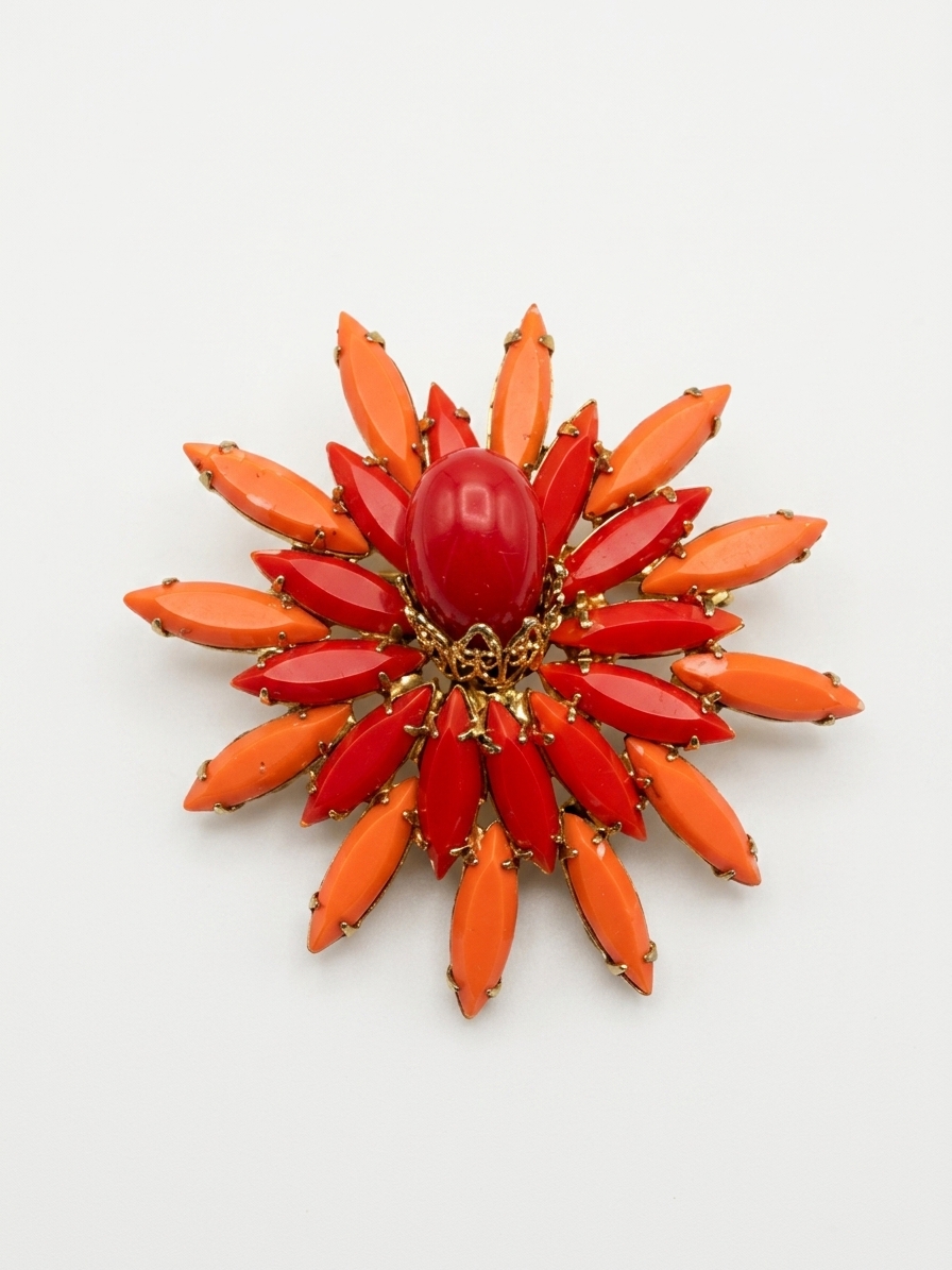 Signed Weiss Glass Cabochon Starburst Brooch