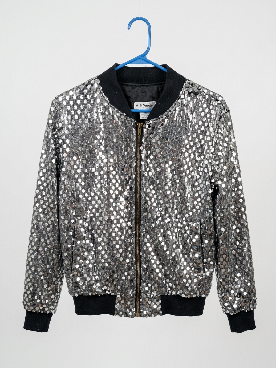 Silver Sequin Bomber Jacket