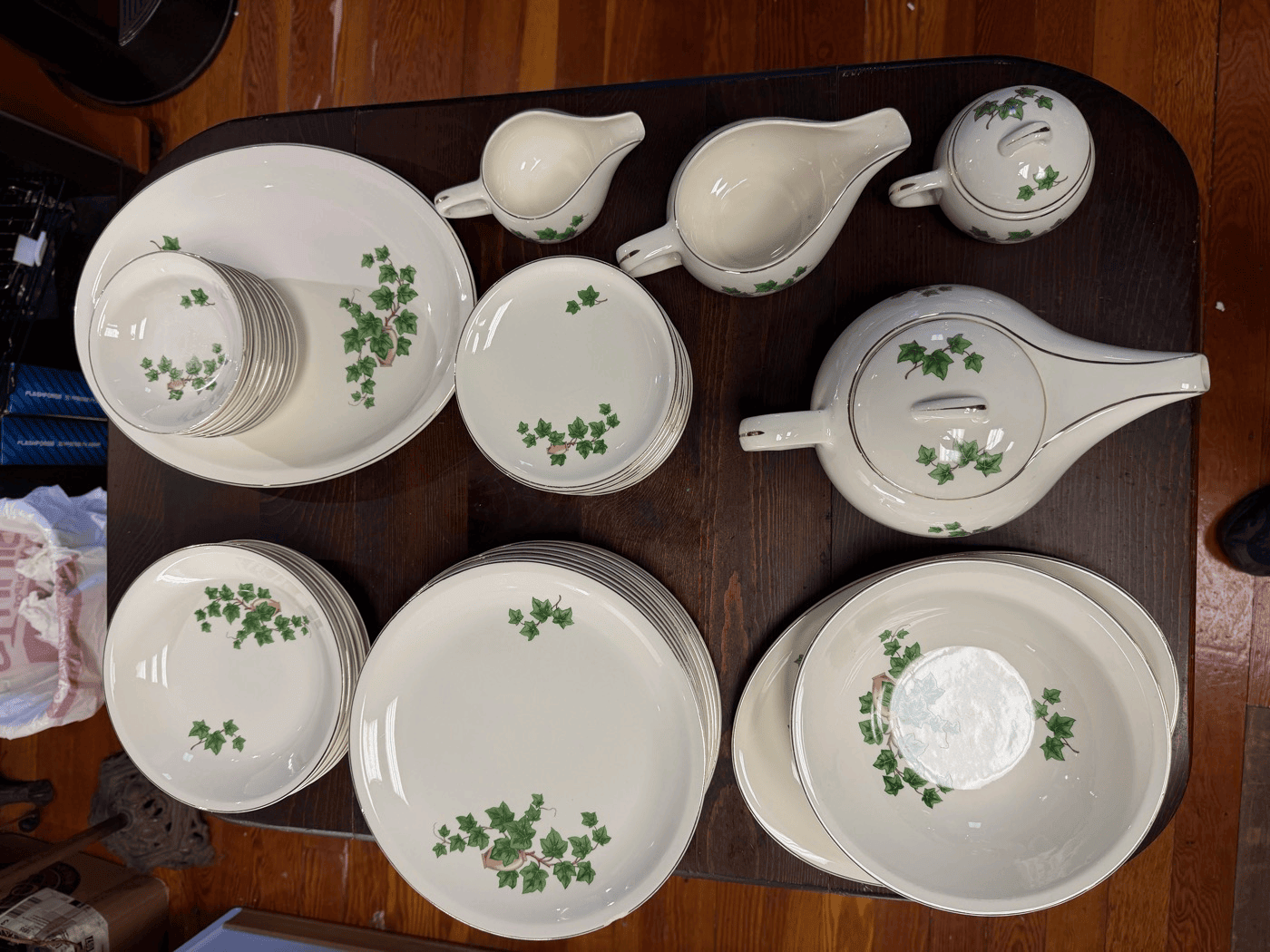 Vintage Green Ivy China Dinnerware Set (Service for ~8)