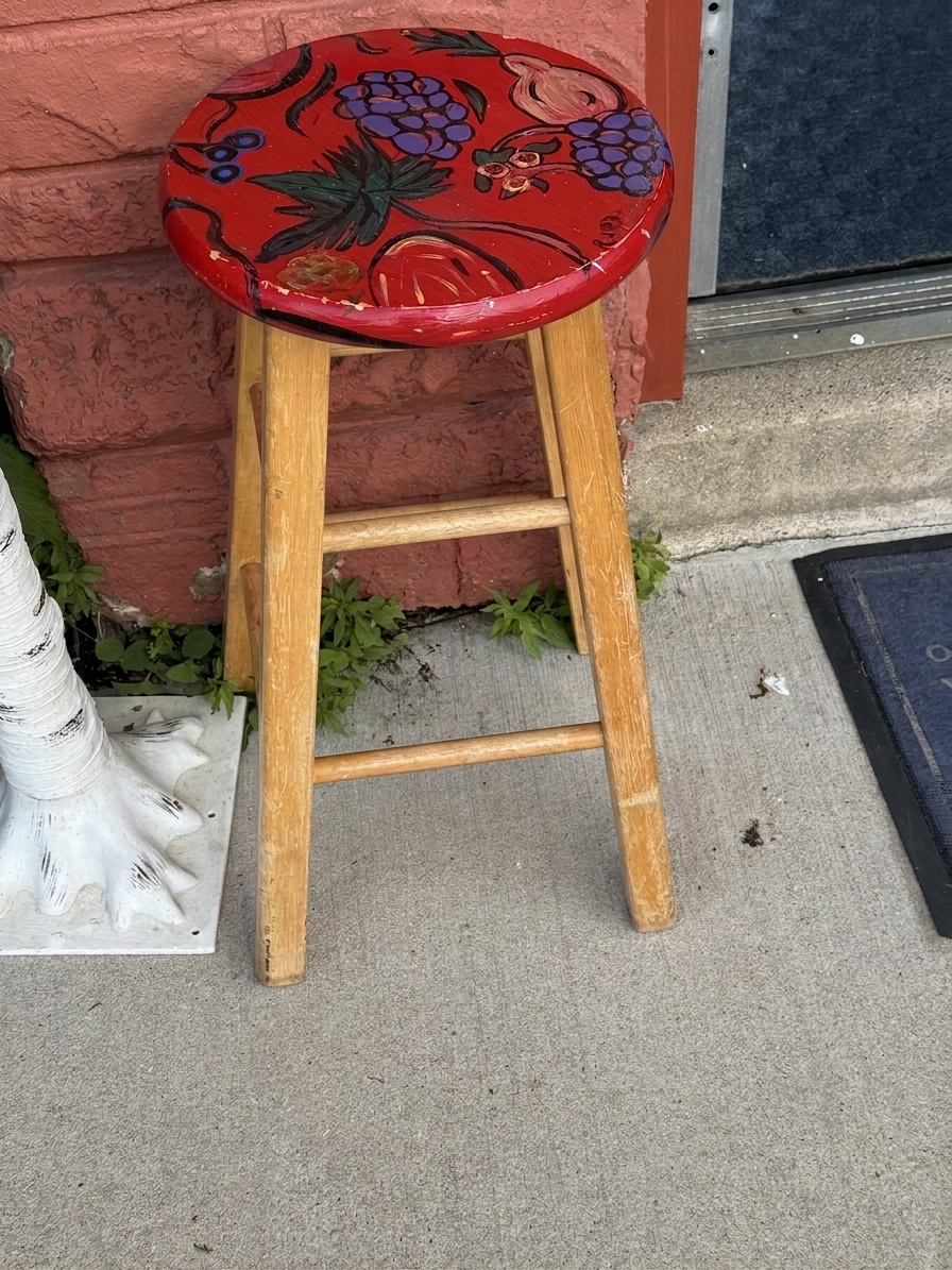 Hand-Painted Folk-Art Bar Stool — Grape & Vine