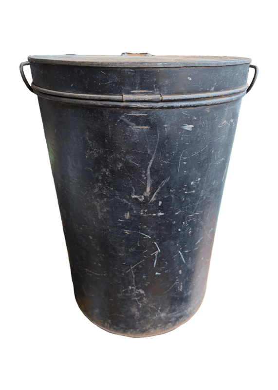 Large Antique Kreamer Covered Storage Tin — 18in Canister, Lid & Bail Handle (Size 50)
