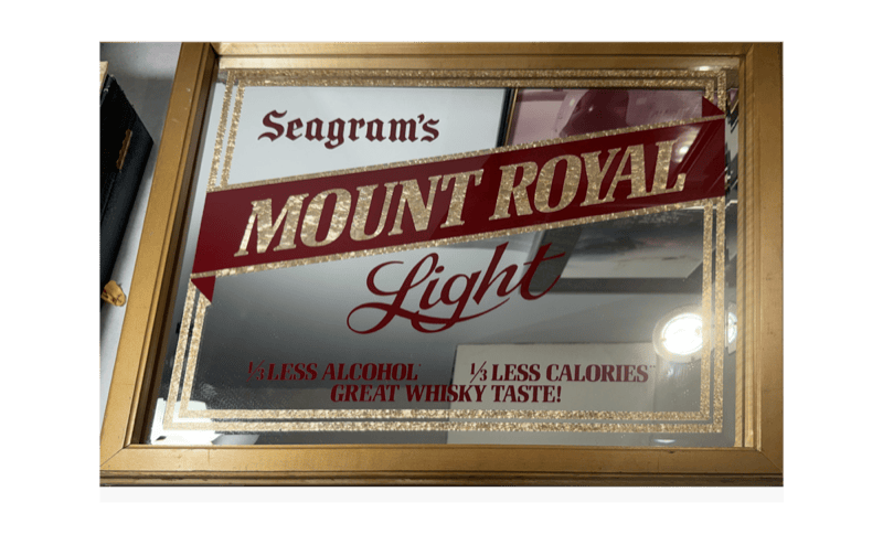 Seagram's Mount Royal Light Whisky Bar Mirror — Gold Frame