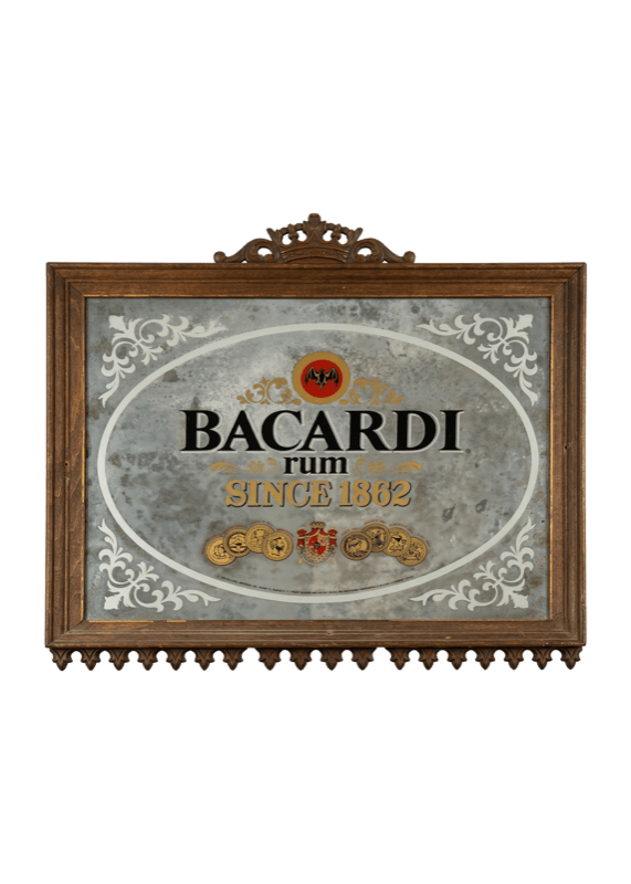 Bacardi Rum 'Since 1862' Bar Advertising Mirror — ©1978 Bacardi Imports, Wood Frame