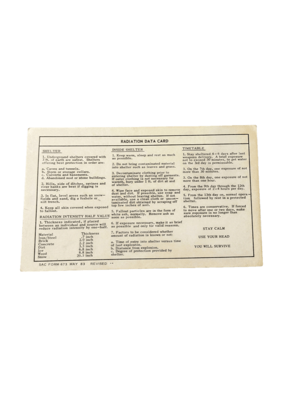 SAC Form 673 Radiation Data Card — USAF Strategic Air Command, May 1983 (Revised)